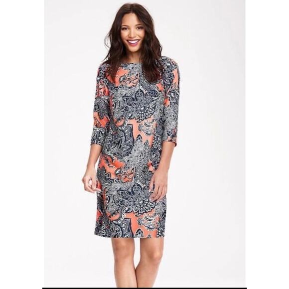 The Limited Dresses & Skirts - THE LIMITED Womens Floral Paisley Shift Dress Size XS Bright Coral Navy Blue Mod